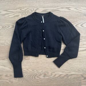 Free People Black Cardigan with Ribbed Hem